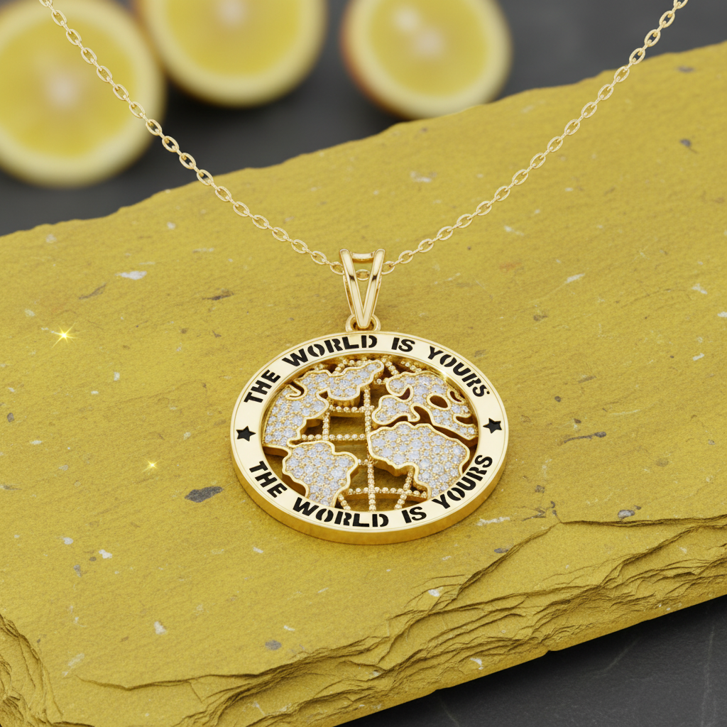 Sparkling World Map Circle Hip-Hop Diamond
