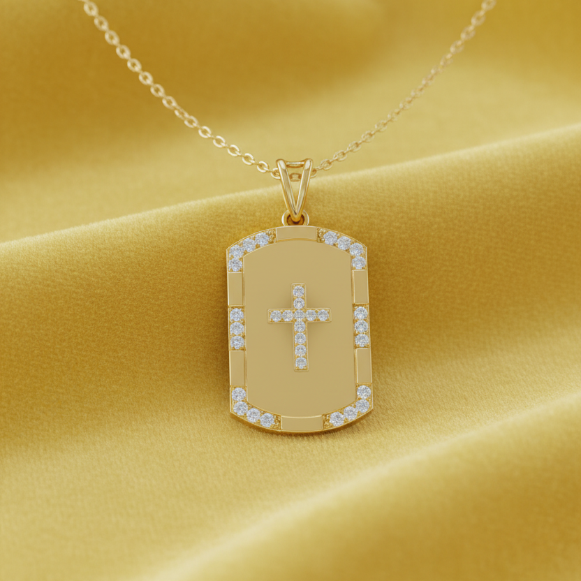 Diamond Cross Dog Tag Celestial Glow Statement