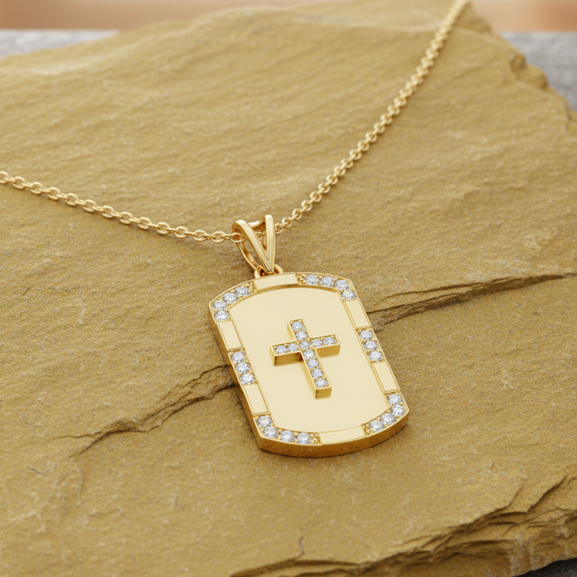 Diamond Cross Dog Tag Celestial Glow Statement