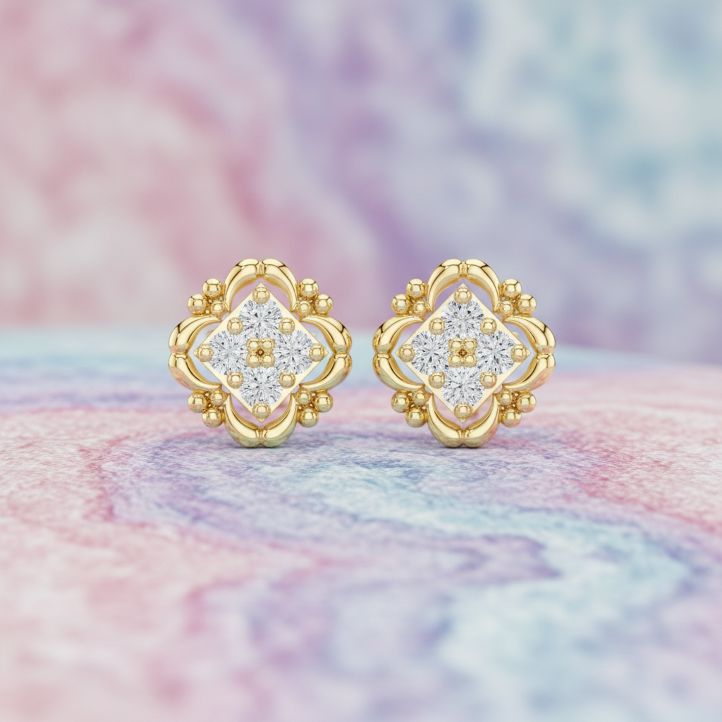 Modern Sprig Square Petal-Frame Diamond