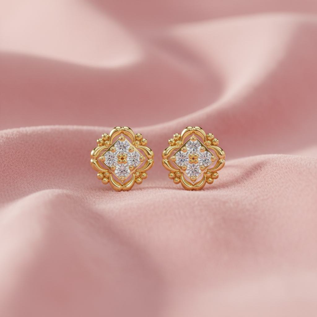 Modern Sprig Square Petal-Frame Diamond