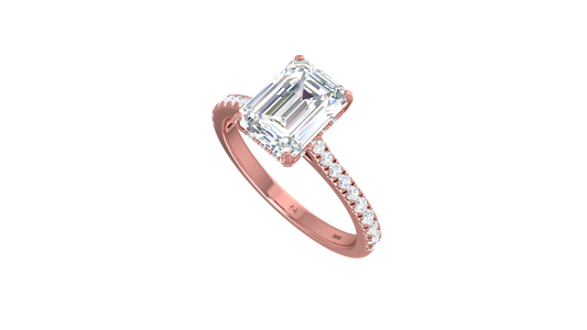 Emerald Solitaire French Pave Shank Lab Grown Diamond