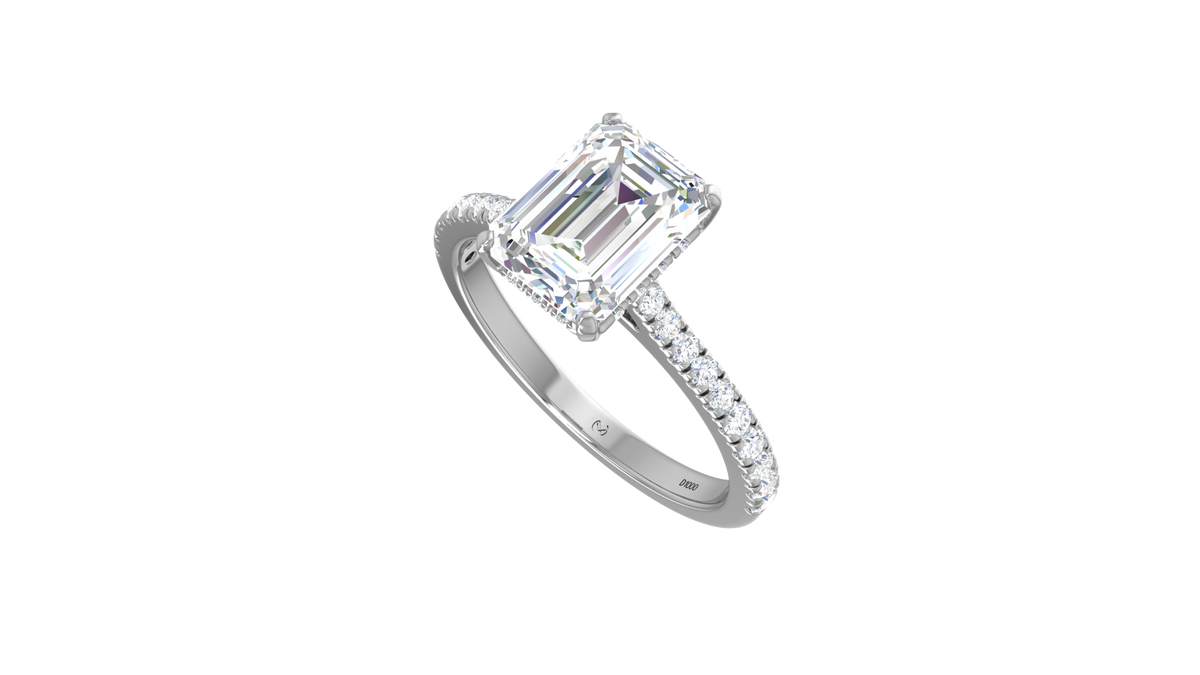 Emerald Solitaire French Pave Shank Lab Grown Diamond