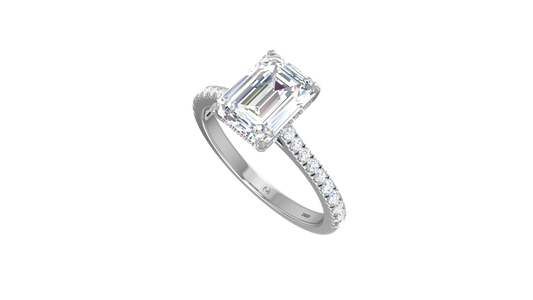 Emerald Solitaire French Pave Shank Lab Grown Diamond