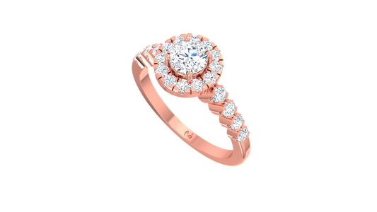 Round Halo Shared Prong Shank Ring