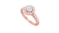 Round Halo Shared Prong Shank Ring