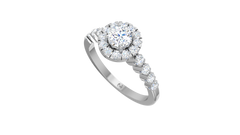 Round Halo Shared Prong Shank Ring