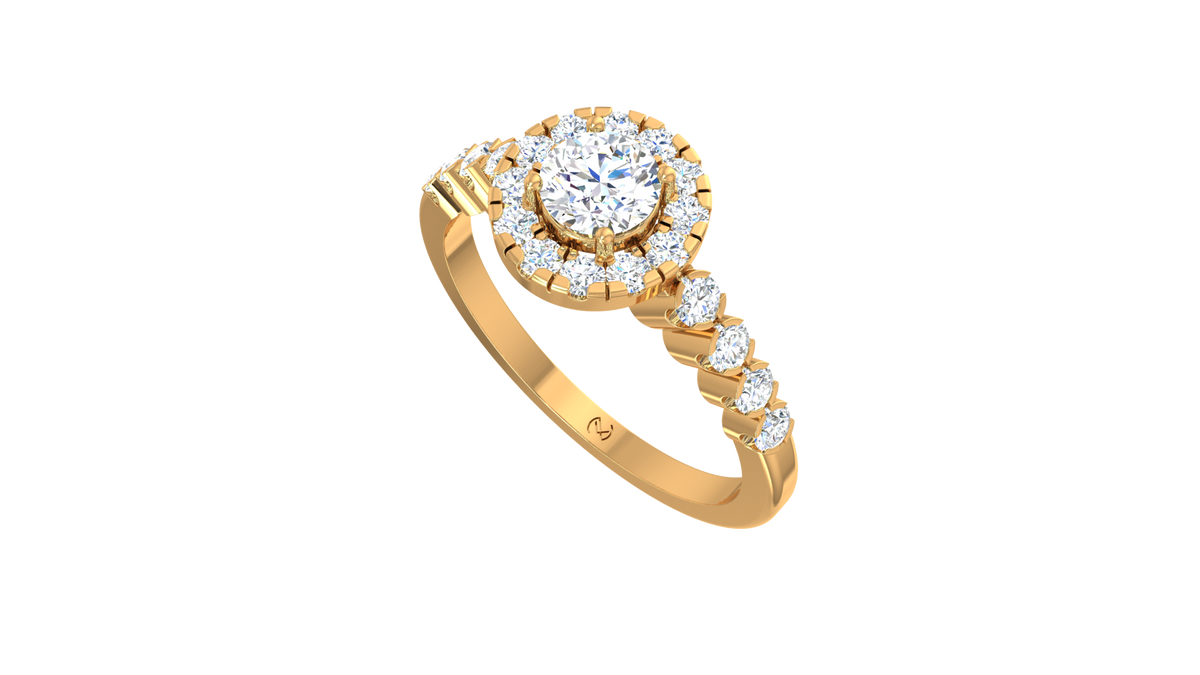Round Halo Shared Prong Shank Ring