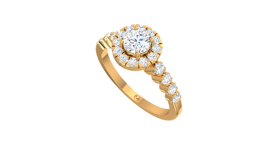 Round Halo Shared Prong Shank Ring