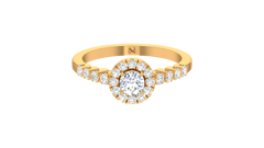Round Halo Shared Prong Shank Ring