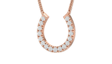 Load image into Gallery viewer, Rose gold horseshoe necklace with diamonds on a white background