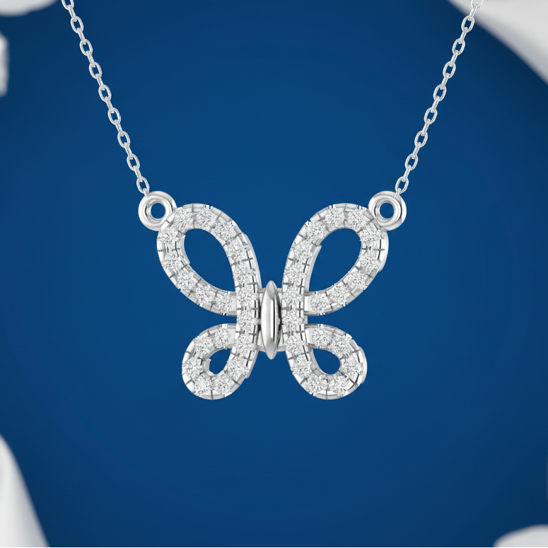 Nature's Beauty Open Butterfly Diamond Necklace with Chain