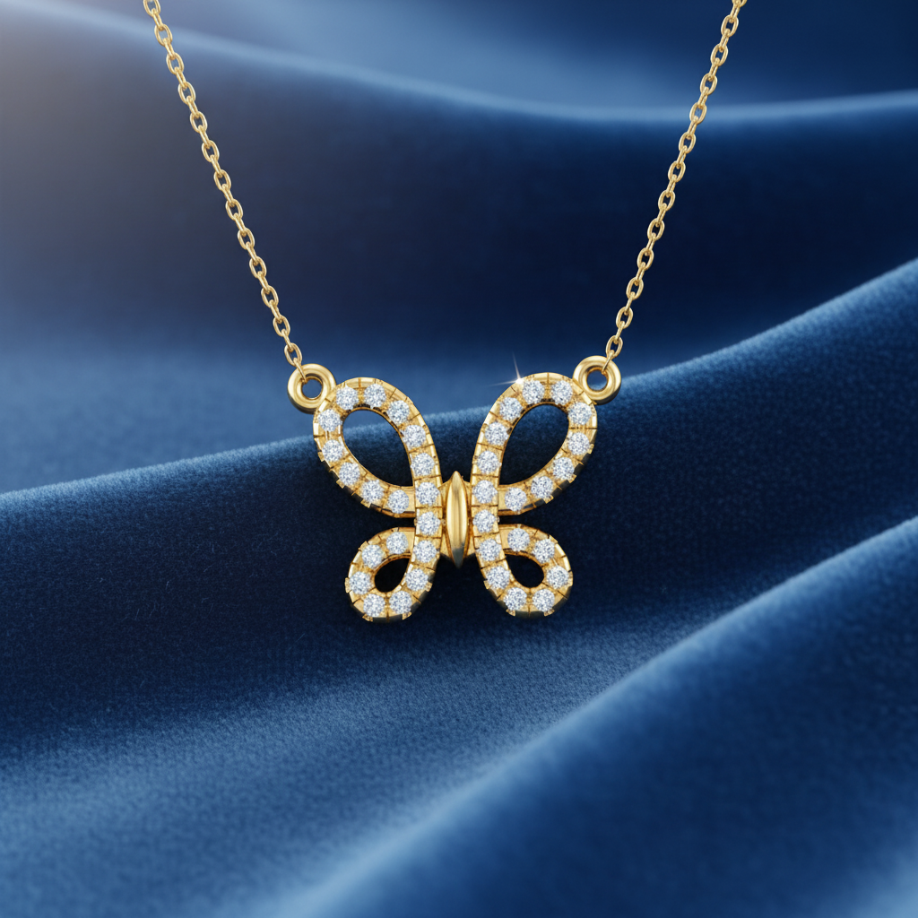 Nature's Beauty Open Butterfly Diamond Necklace with Chain
