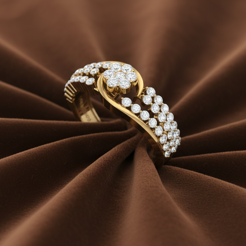Floral Cluster Architectural Multi-Row Diamond