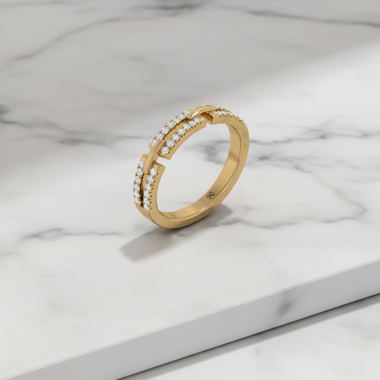 Sculpted Interlocking Link Scattered Diamond Encrusted
