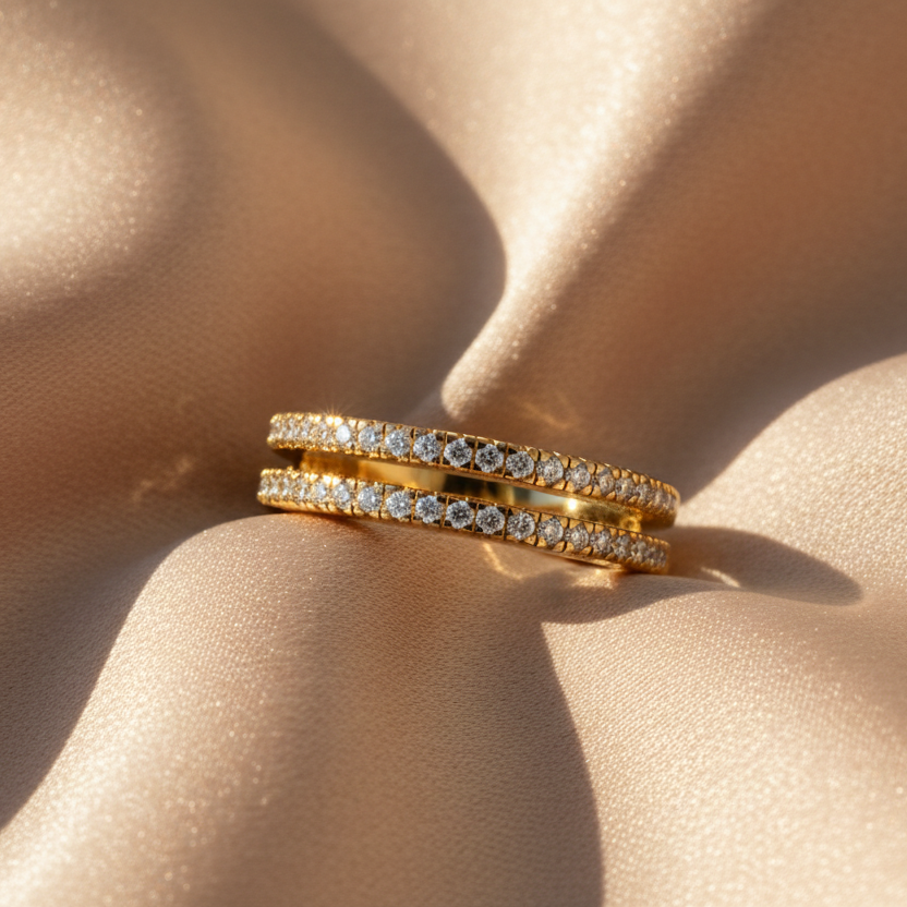 Dual Row Round Brilliant Diamond Split Shank Encrusted
