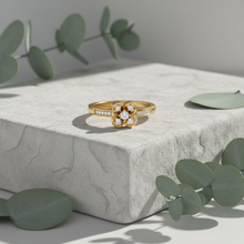 Load image into Gallery viewer, Sculpted Quintet Petal Bloom Scattered Diamond Floral