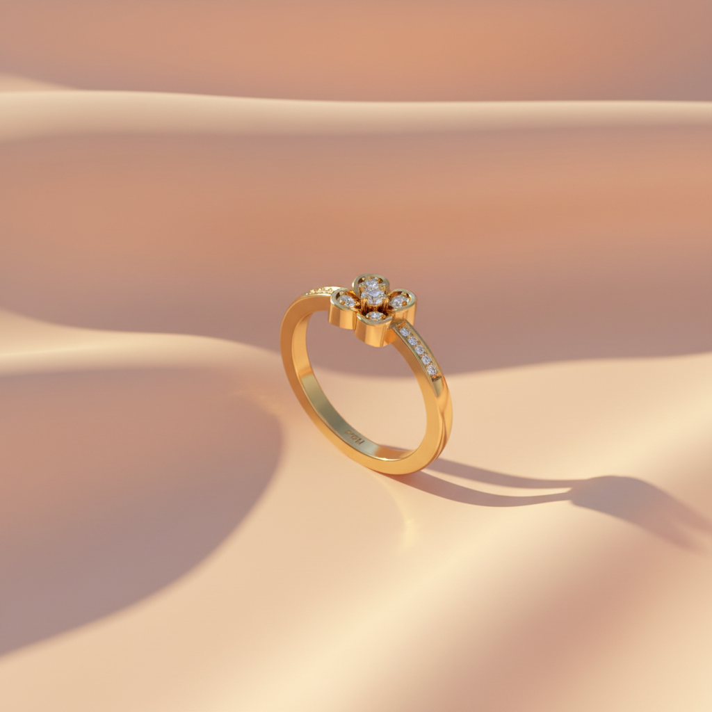 Sculpted Quintet Petal Bloom Scattered Diamond Floral