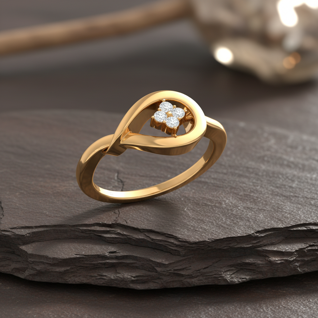 Elegant Swirl Silhouette Four Stone Diamond
