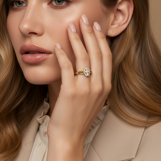 Botanical Diamond Elliptical Bloom Contemporary Feminine Luxury Elegance