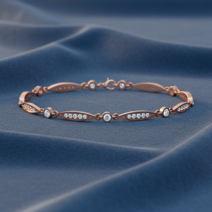Marquise and Round Shape Diamond Link Bracelet