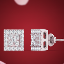 Load image into Gallery viewer, Square Diamond Illusion Stud Earrings with Double Halo