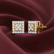 Load image into Gallery viewer, Square Diamond Illusion Stud Earrings with Double Halo