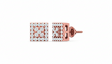 Square Diamond Illusion Stud Earrings with Double Halo