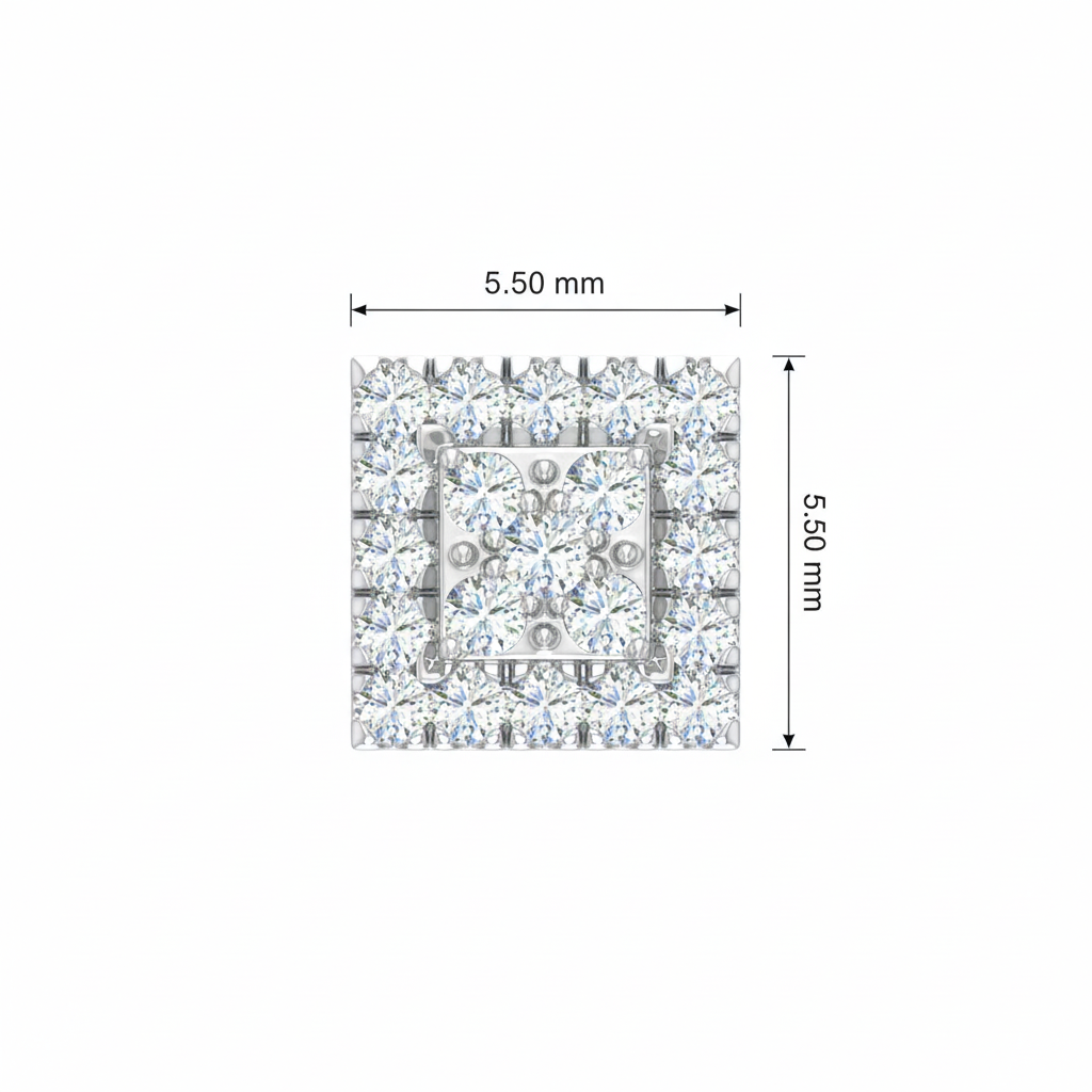 Square Diamond Illusion Stud Earrings with Double Halo