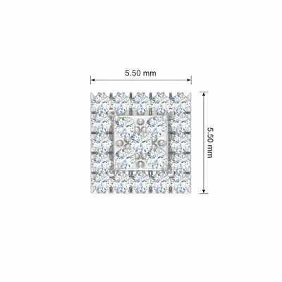 Square Diamond Illusion Stud Earrings with Double Halo