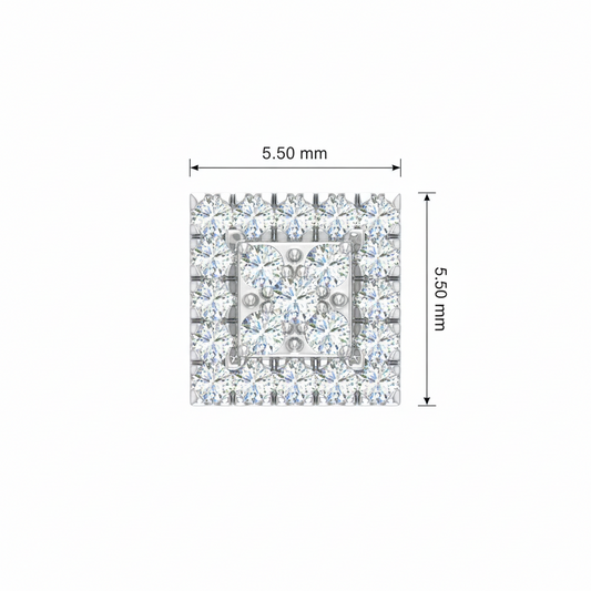 Square Diamond Illusion Stud Earrings with Double Halo