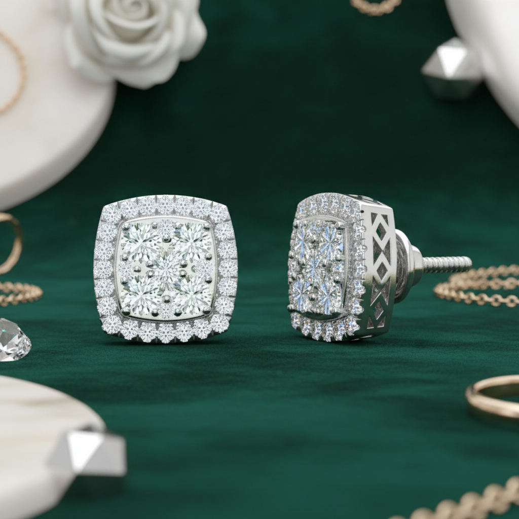 Square Diamond Illusion Stud Earrings