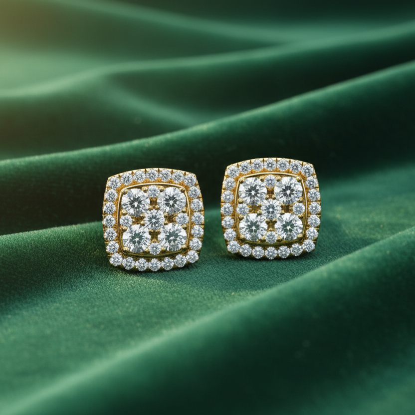 Square Diamond Illusion Stud Earrings
