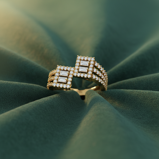 Dual-Halo Twin-Frame With Baguette And Round Diamond