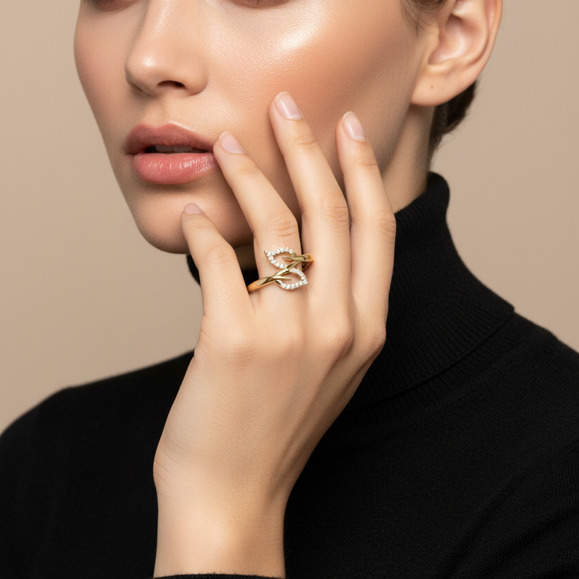 Nature-Inspired Diamond Dual Leaf Organic Flowing Botanical Feminine Graceful