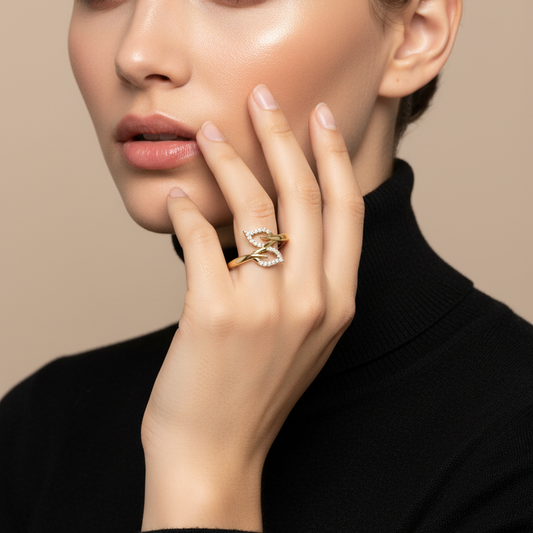 Nature-Inspired Diamond Dual Leaf Organic Flowing Botanical Feminine Graceful