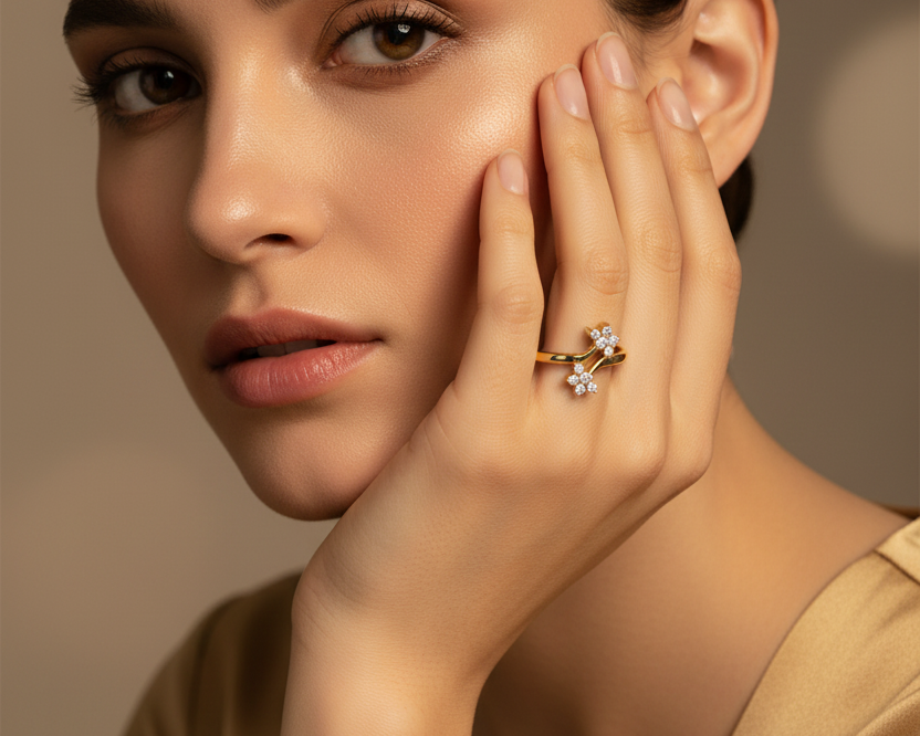 Dual Blossom Diamond Floral Wave Garden-Inspired Whimsica