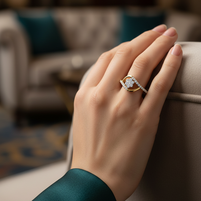 Crescent Halo Diamond Floral Bloom Sweeping Opulent Architectural Feminine