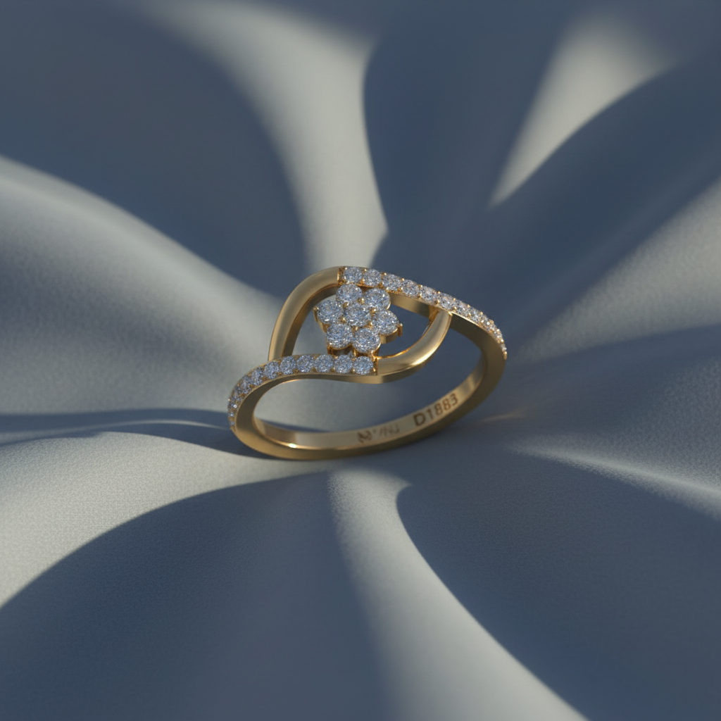 Curved Halo Diamond Floral