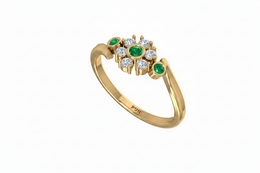 Emerald Bezel-Accented Floral Cluster Diamond