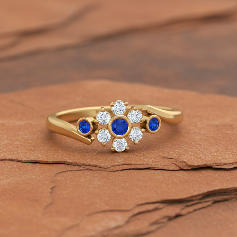Sapphire Bezel-Accented Floral Cluster Diamond