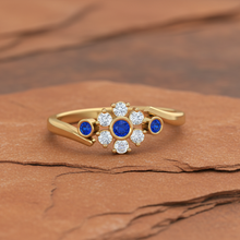Load image into Gallery viewer, Sapphire Bezel-Accented Floral Cluster Diamond