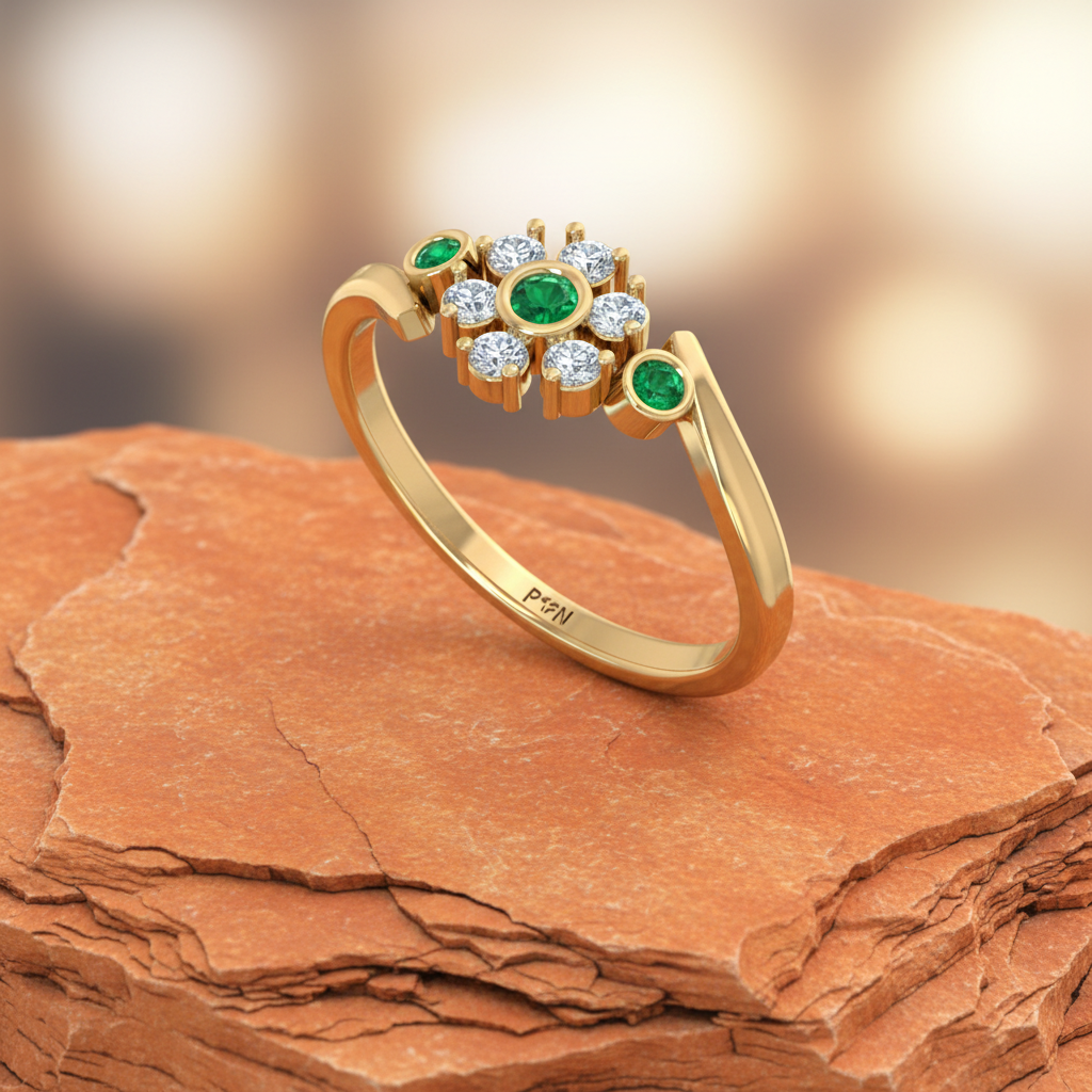 Emerald Bezel-Accented Floral Cluster Diamond