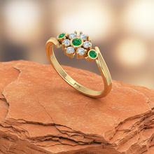 Load image into Gallery viewer, Emerald Bezel-Accented Floral Cluster Diamond