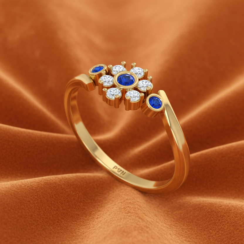 Sapphire Bezel-Accented Floral Cluster Diamond