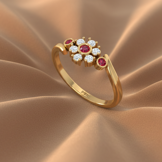 Ruby Bezel-Accented Floral Cluster Diamond
