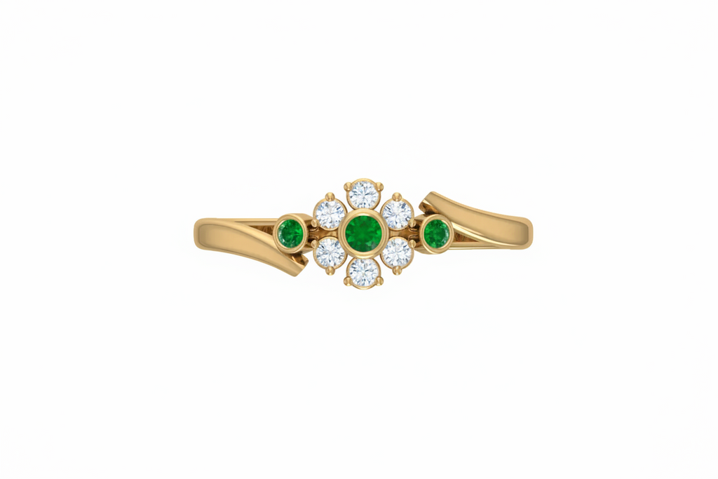 Emerald Bezel-Accented Floral Cluster