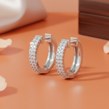 Load image into Gallery viewer, Two Row Diamond Huggie Hoop Earrings