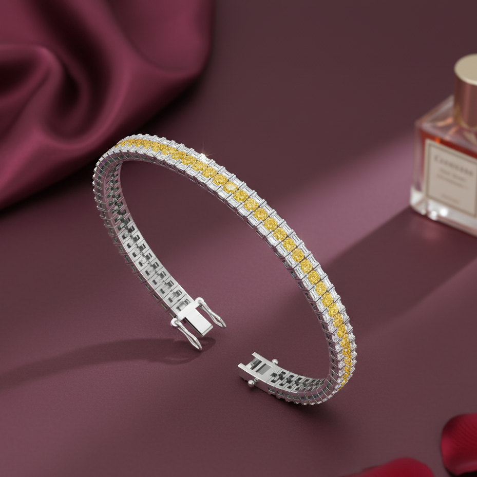 Double Row Yellow Sapphire and Diamond Tennis Bracelet