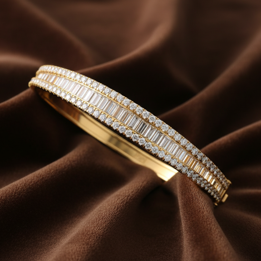Triple Row Tapered Baguette And Round Diamond Border